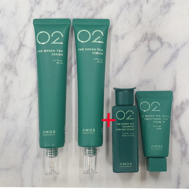 아모스 녹차실감 세럼 80ml x 2(160ml) + 시그니처 키트(샴푸50g+팩30ml)