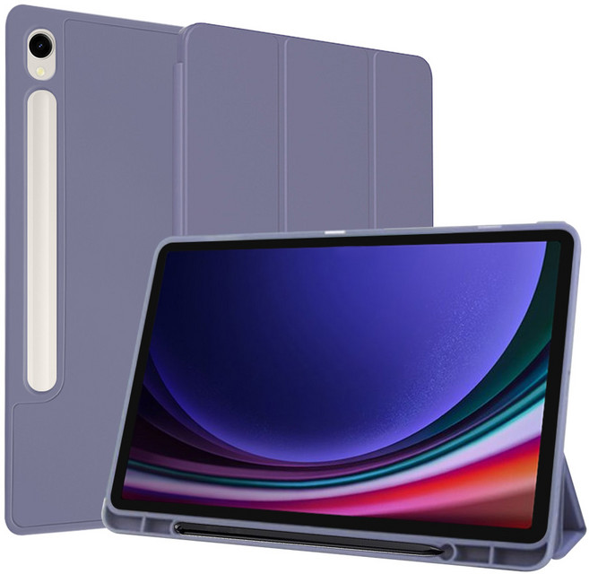 헤이맨 갤럭시탭 S펜 수납 북커버 실리콘 플립 케이스, 라벤더