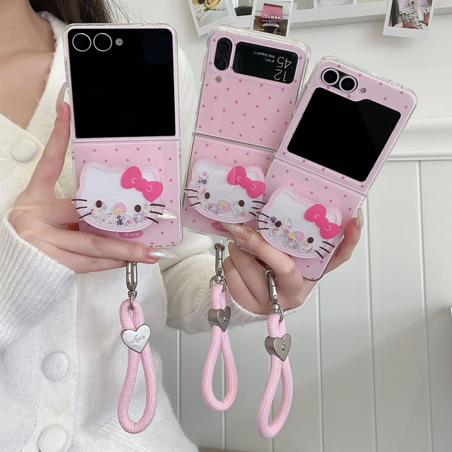 핑크 도트 z플립7 거치대 키티 케이스