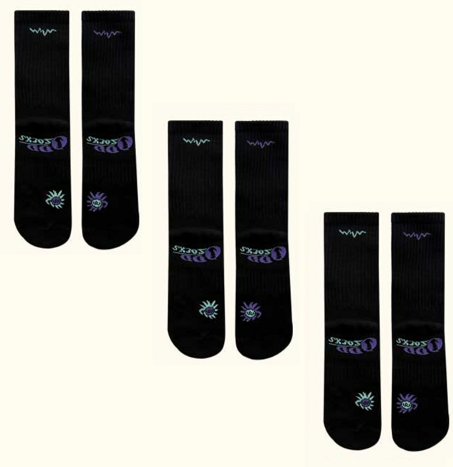 [오드삭스] 쿨맥스 퍼포먼스 컬러 러닝 크루 삭스, 블랙, 3세트