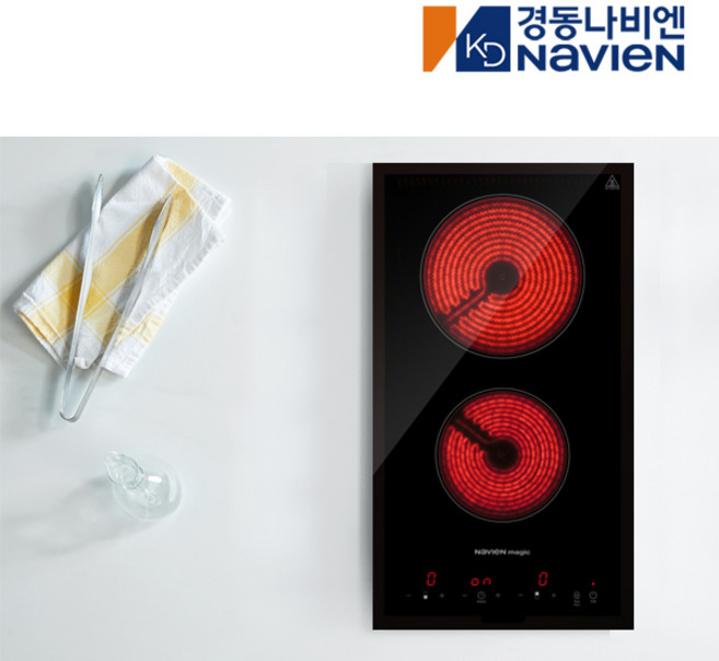 경동 나비엔매직 2구 인덕션(하이라이트) 매립형 쿡탑 전기레인지 타공사이즈 490x265mm 제품사이즈 510X285mm (SK매직모델호환), 빌트인, CER150-02B2N_하이라이트