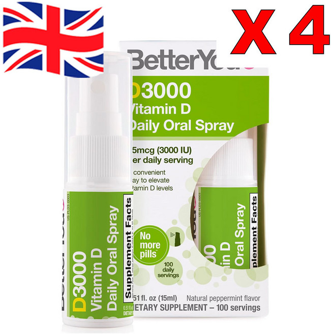 4개 15ml 베러유 뿌리는 비타민 D 스프레이 BetterYou Vitamin D Daily Oral Spray
