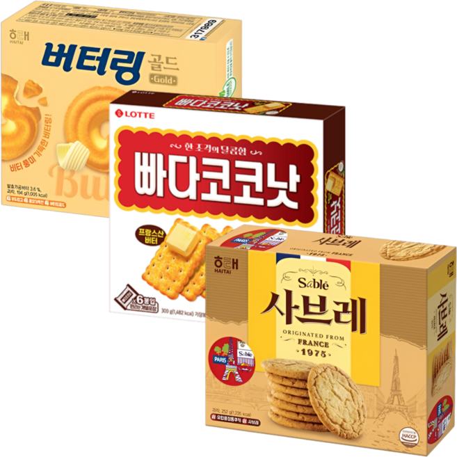 [버터과자 대용량 3종 세트] 버터링골드+빠다코코낫+사브레, 1세트, 버터과자3종