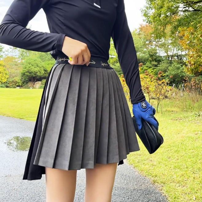투솜 여성골프스커트 밴딩레터링 언발 골프스커트 봄 가을 주름 플리츠 여성 여자 골프 라운딩 스커트 치마바지
