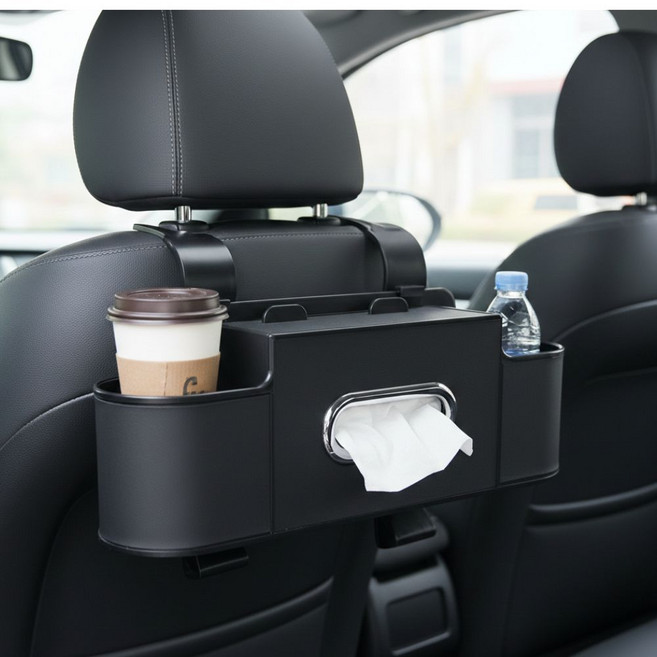 클닌 뒷좌석 수납함 정리포켓 컵홀더, 블랙, 1개