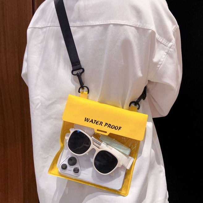 手機防水袋 大尺寸 大容量 可觸屏 游泳 潛水 漂流裝備 斜挎防水包, 1個, 【黃色】密封條防水丨靈敏觸屏丨可拍照