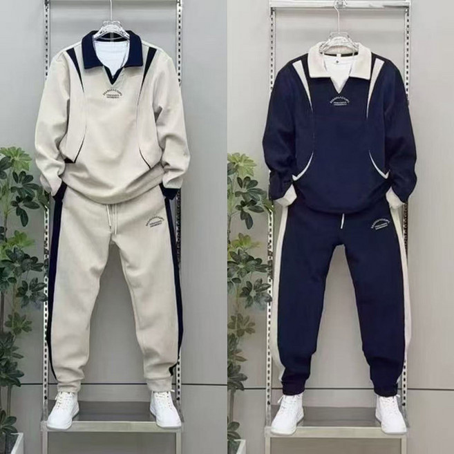 남성 캐주얼 카라넥 맨투맨+배기 조거 팬츠 투피스 봄가을 트레이닝 상하세트