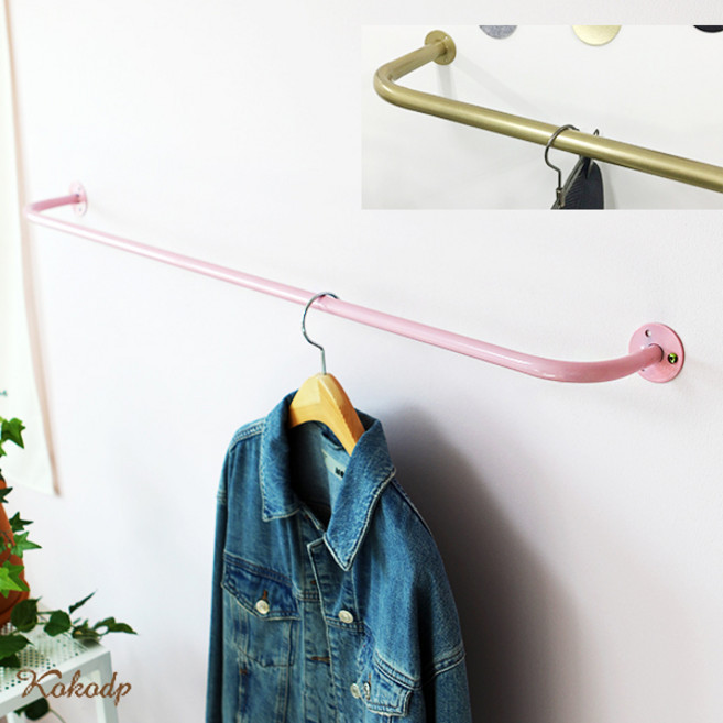 코코디피 옷가게 벽면 고정식 행거 철제 파이프 옷걸이 헹거, 가로 120cm+금색