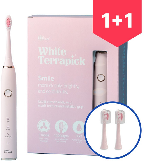 프로벨 음파전동칫솔 저자극 저소음 무선 3단계모드 +칫솔모2개+프로벨본사보증서, 화이트테라픽 음파칫솔, 핑크, 2개
