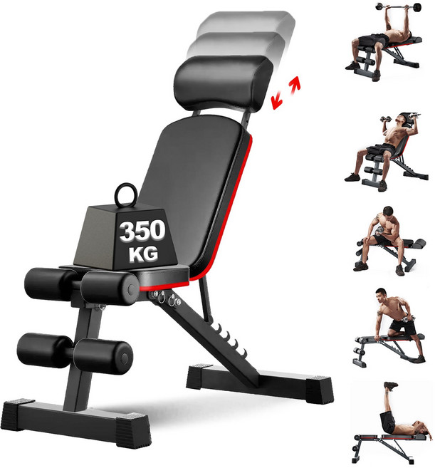 NewBoy 가정용 헬스 벤치 인클라인 벤치 6단 각도조절 벤치 다기능 접이식 싯업 플랫 스틸 프레임 고밀도 폼 벤치프레스 덤벨 복근 운동 최대 하중 150kg 보관 용이, 붉은색