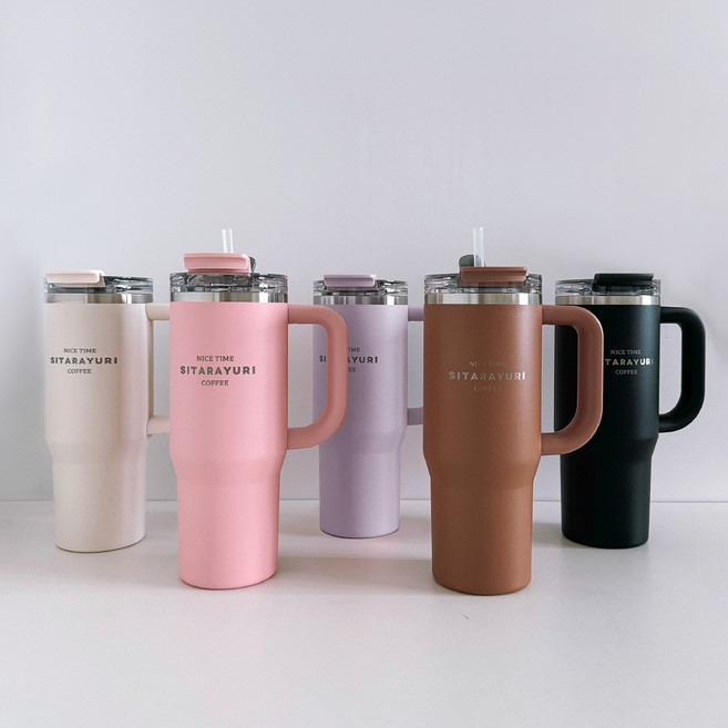 스텐 투인원 시타라율리 빨대 손잡이 보온 보냉 차량용 대용량 운동 텀블러 900ml, 핑크, 1개