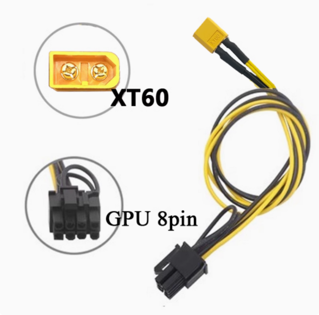 12V DC 5525-CPU 4 핀 ATX 메인보드 전원 공급 케이블 DC-PCIE 6 DC-8 그래픽카드 코드 XT60, [05] XT60 to PCIE 8p, 1개