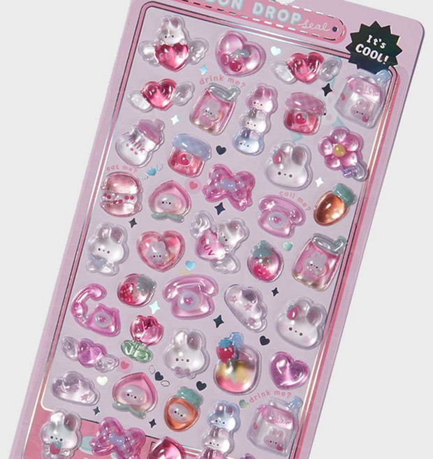 마켓마고 3D크리스탈 스티커 봉봉드롭_본본랜드 01 핑크바니 카드꾸미기스티커, 구매수량