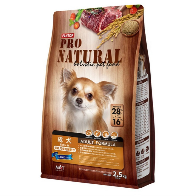 PANTOP 邦比 PRO NATURAL 幼犬配方 雞肉+米 全天然狗糧 2.5kg, 1個, 成犬【毛髮亮麗】羊肉＋米 2.5kg