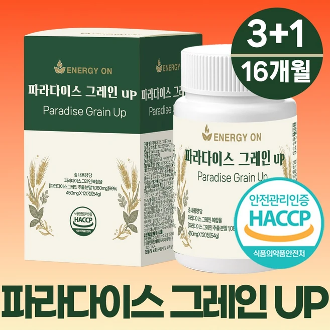에너지온 파라다이스 그래인 추출물 파라다이스 그레인 up, 4개, 120정 - 쿠팡