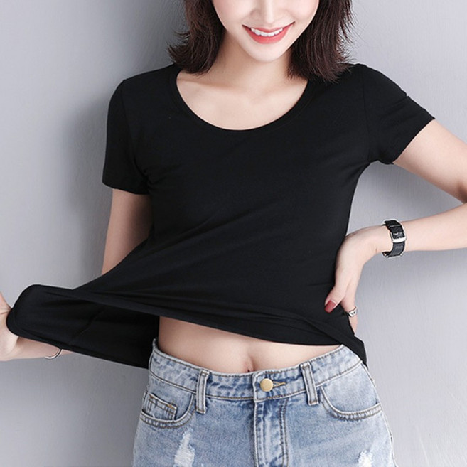 여성 유넥 U넥 슬림 티셔츠 U넥반팔 반팔티 기본티 실켓반팔티 이너