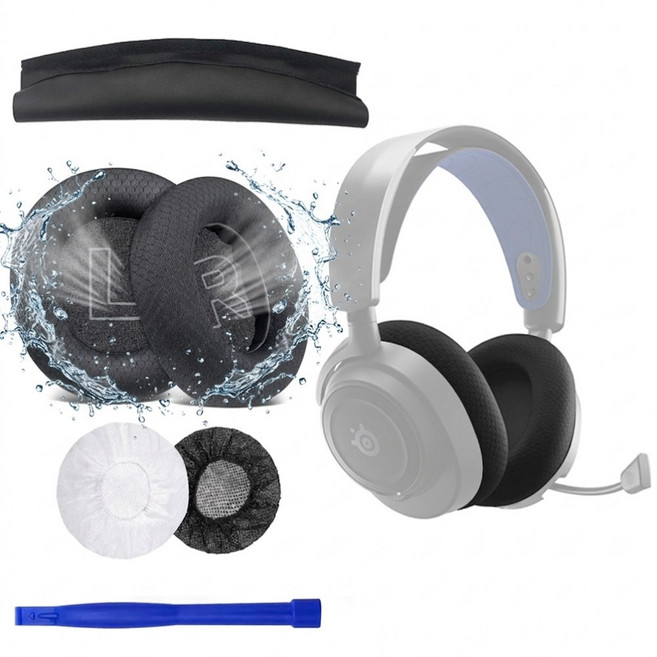 호환 김가루방지 메쉬형 스틸시리즈 아크티스 노바 1 3 4 5 7 프로 Pro 패브릭 이어패드 교체용 게이밍 헤드셋 커버 솜 쿠션 4종 풀세트, 4세트, 블랙