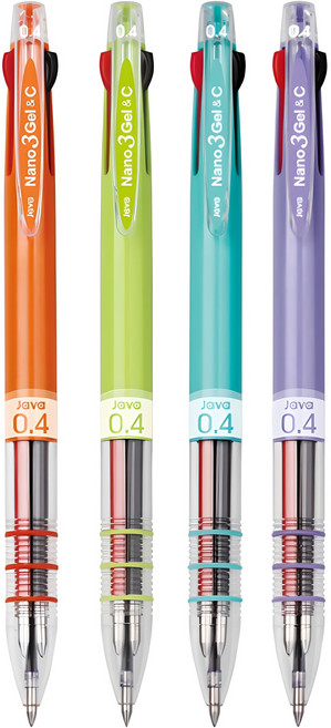 자바펜 나노3겔&C 다색펜 0.4mm 4p, 오렌지 + 라임 + 민트 + 라벤더, 1세트