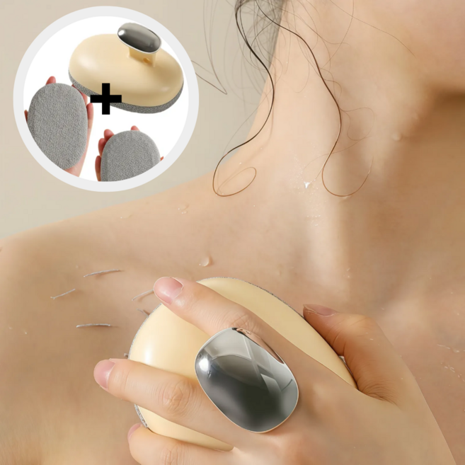 와이비 손잡이형 각질 제거 바디 스크럽 때밀이 본품+리필 2P, 1개, 1개입, 아이보리