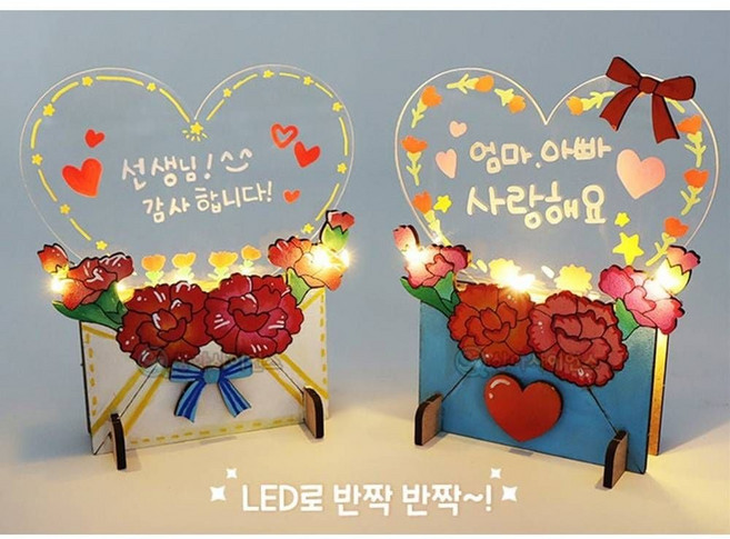 카네이션 아크릴 램프 (감사의 마음)(1인) 어버이날 스승의날 diy 만들기 키트 교구 단체 부모님 선물, 단품