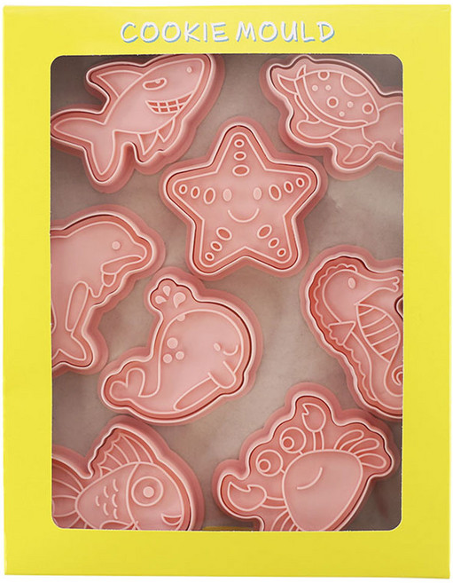 Mian Xiao Xin 비스킷 몰드 DIY 3D 입체 홈베이킹 도구 아이싱 쿠키스탬프 8종 세트 MX001, 해양 동물, 1개