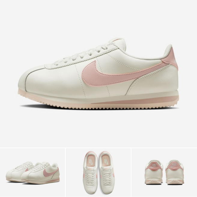 나이키 남녀공용 화이트 핑크 레더 스니커즈