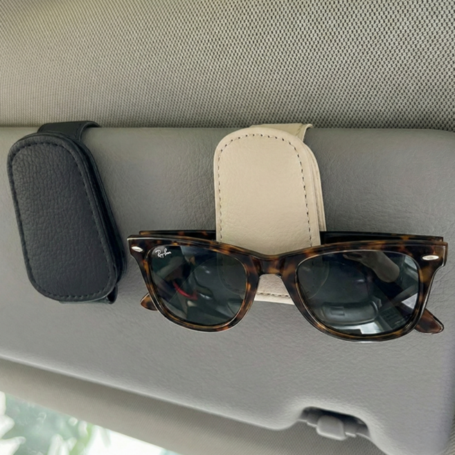 리즈앤모어 자석 고정 듀얼 컬러 차량용 썬바이저 선글라스 클립, 1세트, 샌드베이지+블랙