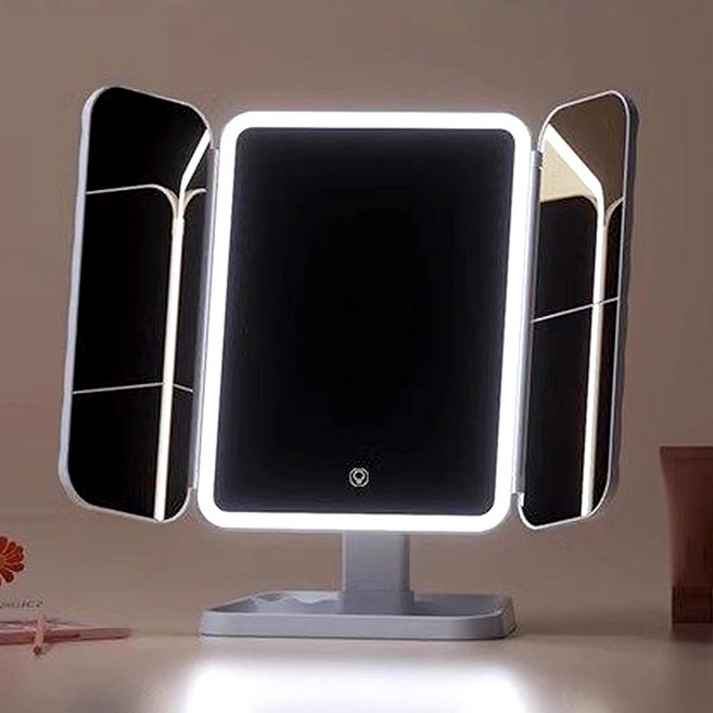 플랜와이 무선 접이식 LED 화장 조명 탁상 거울, 화이트