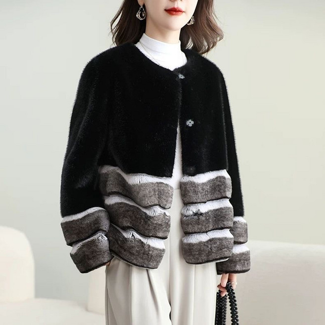 휠렉스 여성 스트라이프 털 라운드넥 보온 프리미엄 재킷 JT454