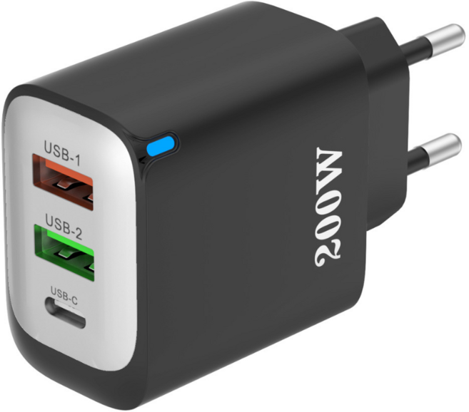 200W 초고속 충전기 3포트 2USB+1PD type-c, 1개, 블랙