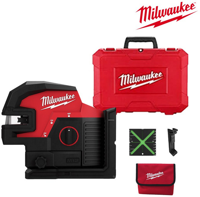 밀워키 12V 충전 크로스 라인 4포인트 레이저 레벨기 베어툴 M12 CLL4P-0C 그린 레이저 측정 공구, 1개