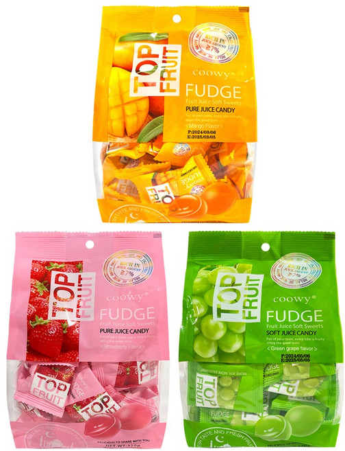 coowy 쿠위 탑젤리 3종 세트 딸기 + 청포도 + 망고 320g, 3개