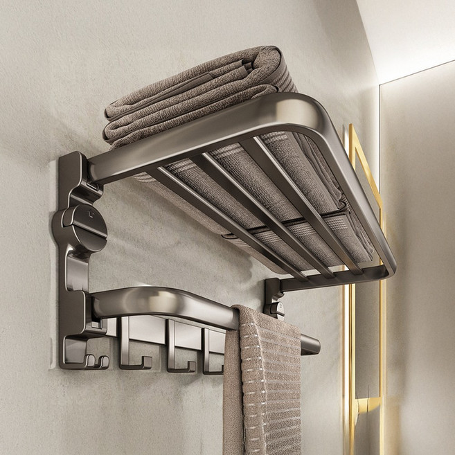 이지착 프리미엄 강력 흡착 무타공 욕실 수건걸이 선반, 그레이, 1개