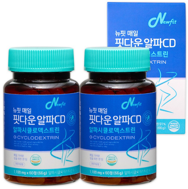 뉴핏 100% 미국산 고함량 알파cd 식약청인증 알파시클로덱스트린 1알 1100mg, 2개, 60정