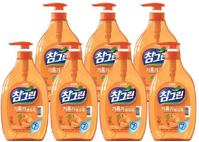 라이온 참그린 천혜향 기름기 뽀도독 주방세제 용기, 7개