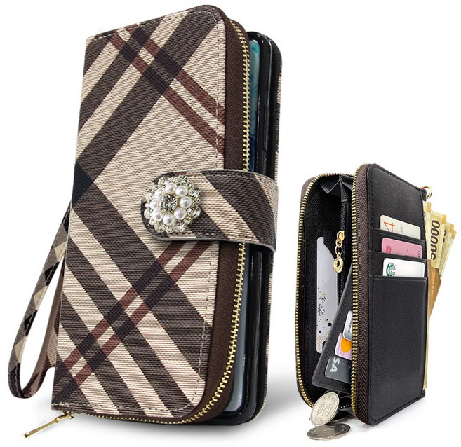 외부지퍼 버킨체크 DIA 장신구 손목줄 스트랩 지갑형 다이어리 휴대폰케이스