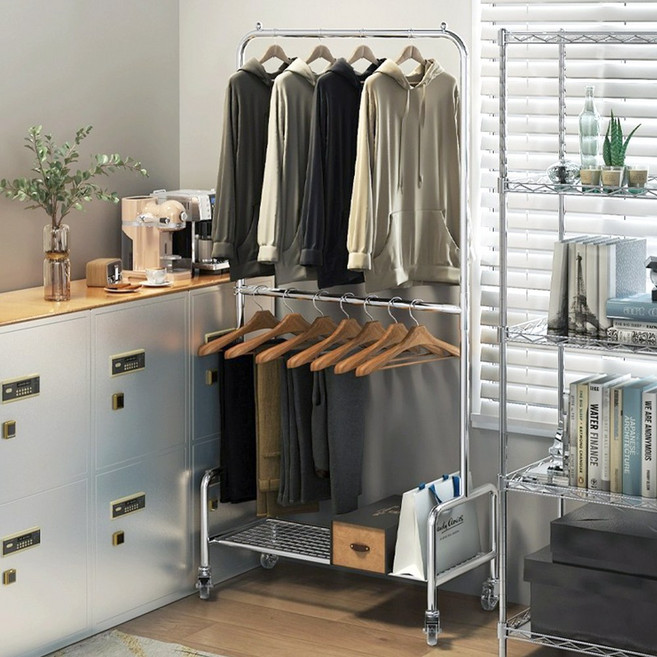 아르제룸 미드센츄리 2단 듀얼라인 철제 이동식 행거