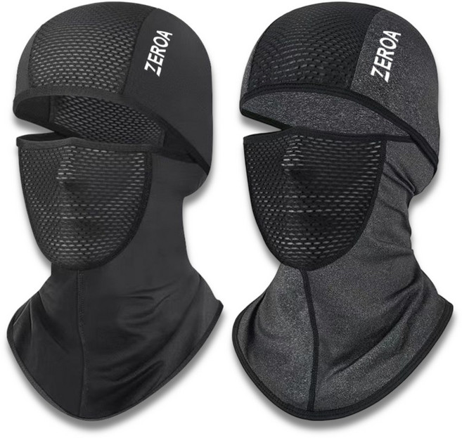 제로아 신축성좋은 자외선차단 쿨링 메쉬 바라클라바, 블랙+차콜, 1세트