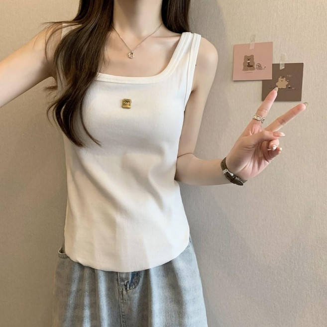 方領莫代爾棉背心 無袖吊帶打底衫