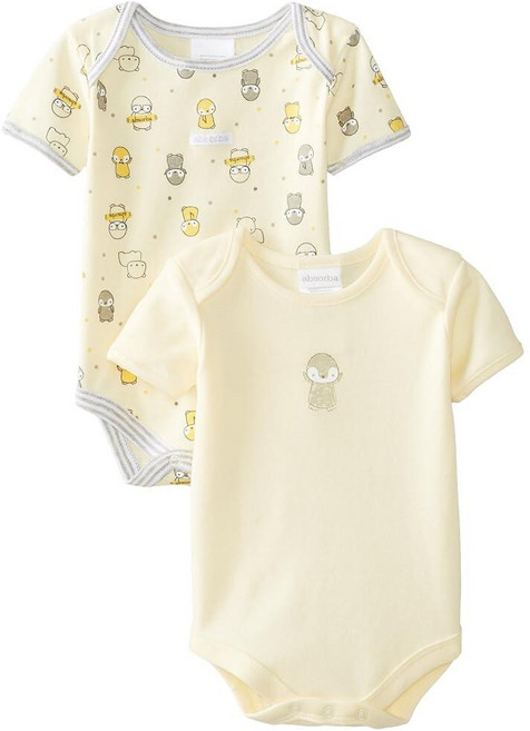 ABSORBA 유니 베이비 신생아 유니 펭귄 퍼레이드 투피스 바디수트 세트 옐로우