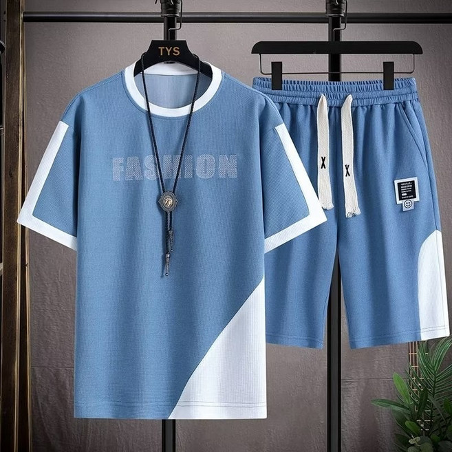 華夫格短褲套裝 日系五分袖休閒運動情侶家居服