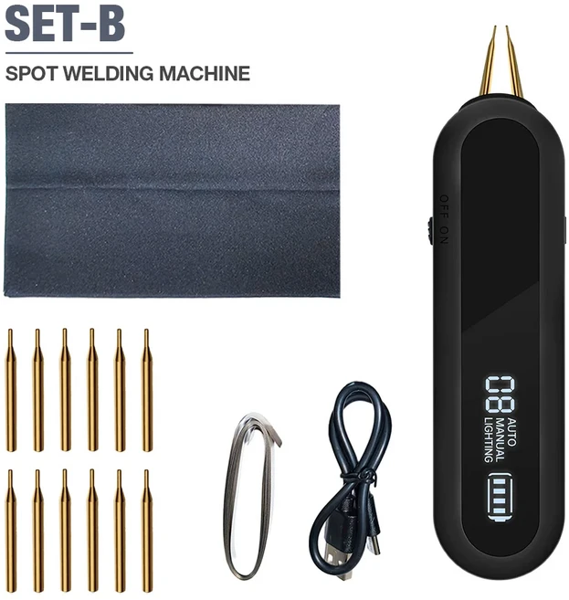 2-in-1 배터리 스팟 용접기 LED 조명 더블 펄스 전문 회로 기판 도구 니켈판 및 철판 사용