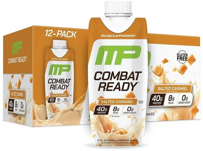 MusclePharm Combat Ready 고단백 쉐이크 바로 마실 수 있음 단백질 40g BCAA 8g 글루타민 8.7g 섬유질 5g 설탕 무첨가 글루텐 프리, 솔티드 캐러멜, 500ml - 쿠팡