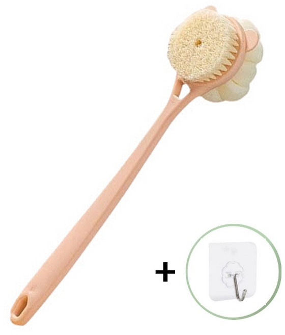 배로나 샤워볼부착 긴손잡이 양면목욕용품 부드러운 바디브러쉬, 1세트, 1개입, 핑크