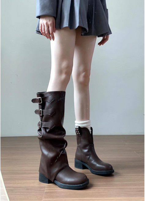 厚底騎士靴女 真皮堆堆靴 兩穿長筒靴