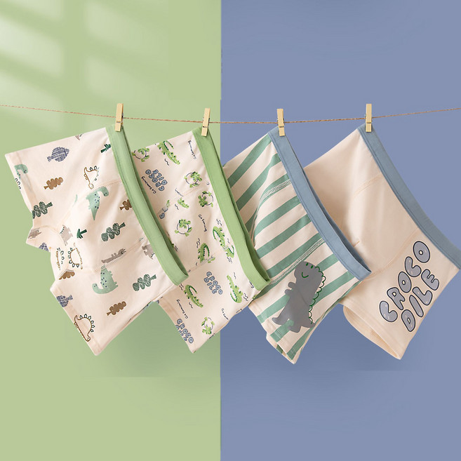 크로크 아동 면 팬티 세트 4매입 남아 사각 드로즈 유아 속옷 어린이 초등학생