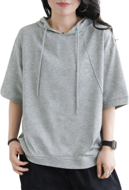 루미빈 여성 순면 후드 프린트 루즈핏 반팔 티셔츠