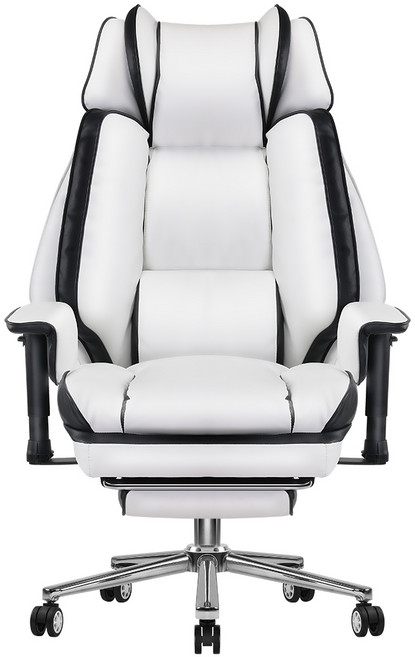 벤트론스 침대형 중역의자 하중150KG 게이밍 의자 컴퓨터 사무용 가죽의자 리클라이너 160도 틸팅조절 발받침대 2D팔걸이, 화이트