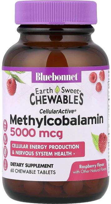 블루본넷뉴트리션 EarthSweet 츄어블스 셀룰러액티브 메틸코발라민 라즈베리 5000mcg 60정, 2개 - 쿠팡