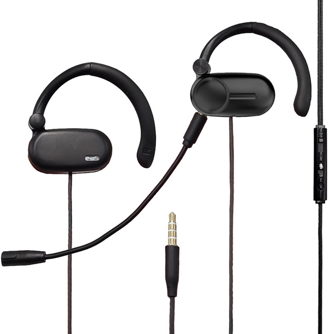 에어로 귀걸이형 마이크 탈부착 게이밍 유선 이어폰, 블랙, 3.5mm